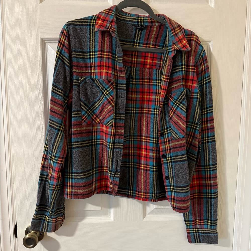 Topshop Plaid Button-Up Shirt Jacket